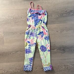 Matilda Jane Girls Floral Print Light Green and Pink Jumpsuit